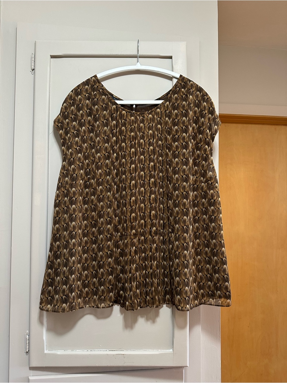 Talbots Brown Patterned Pleated Tunic Top